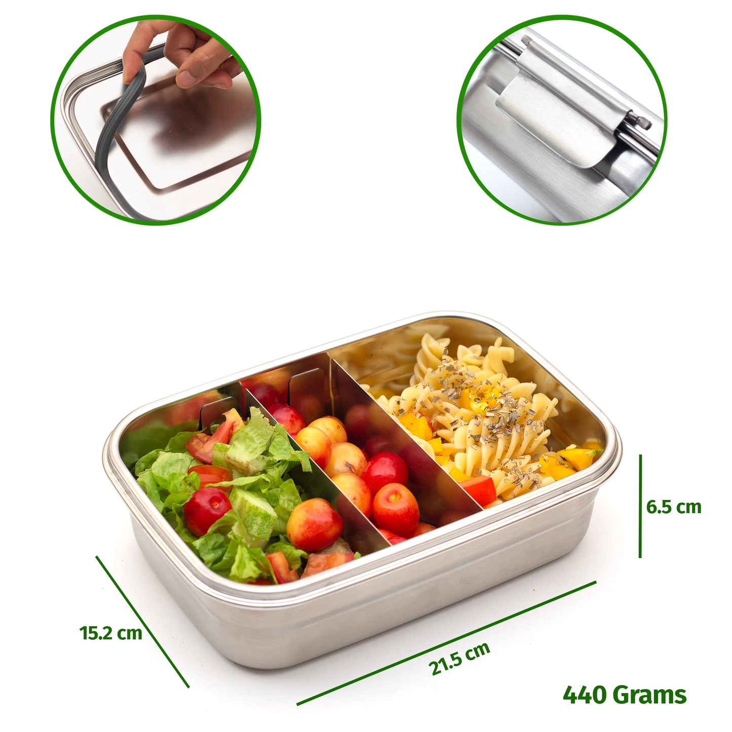 Edelstahl Brotdose mit Trennwand 1260 ml - Edelstahl Lunchboxen von Sattvii®
