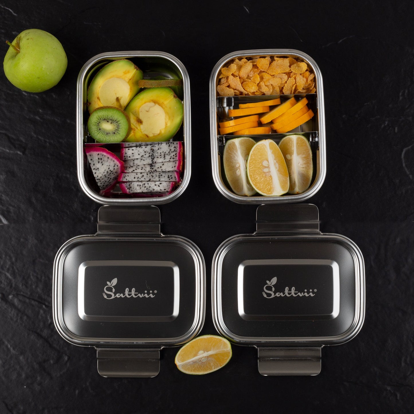 Sotfclip Brotdosen Bundle: 3 x 780ml mit Trennwänden für Kinder - Edelstahl Lunchboxen von Sattvii®
