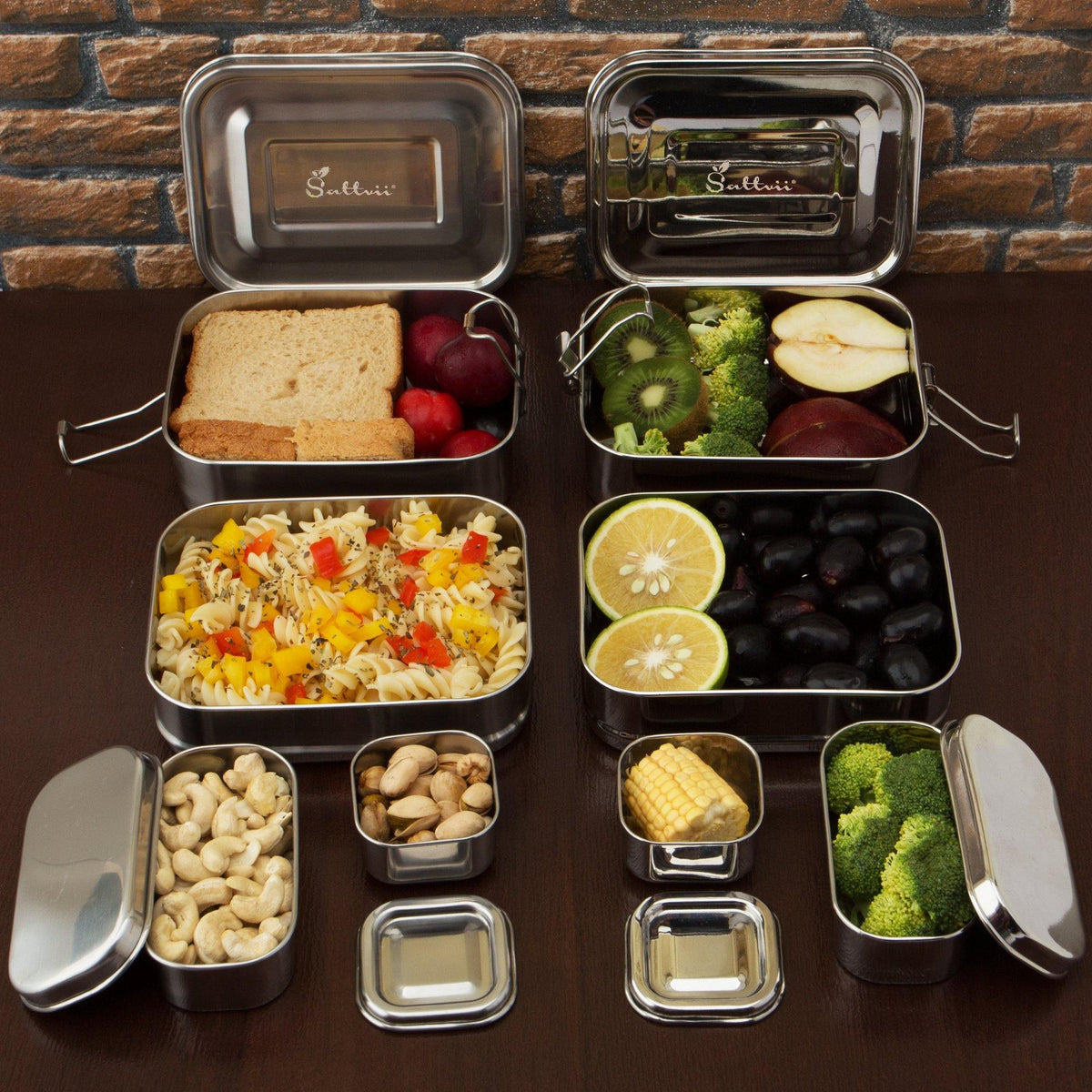 Stapelbares Premium Bento Box Set aus Edelstahl | 1690 ml