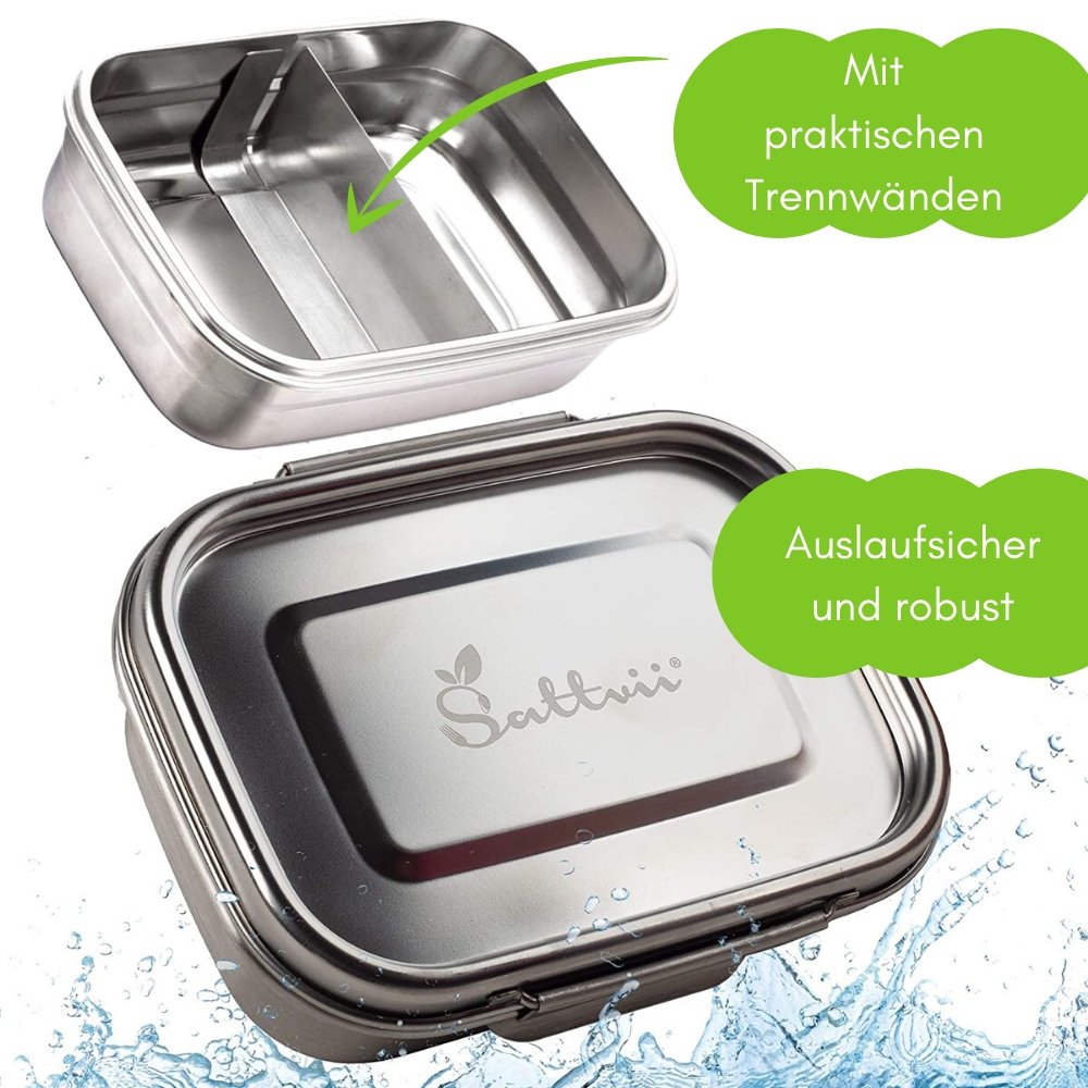 Edelstahl Brotdose mit Trennwand 1260 ml - Edelstahl Lunchboxen von Sattvii®