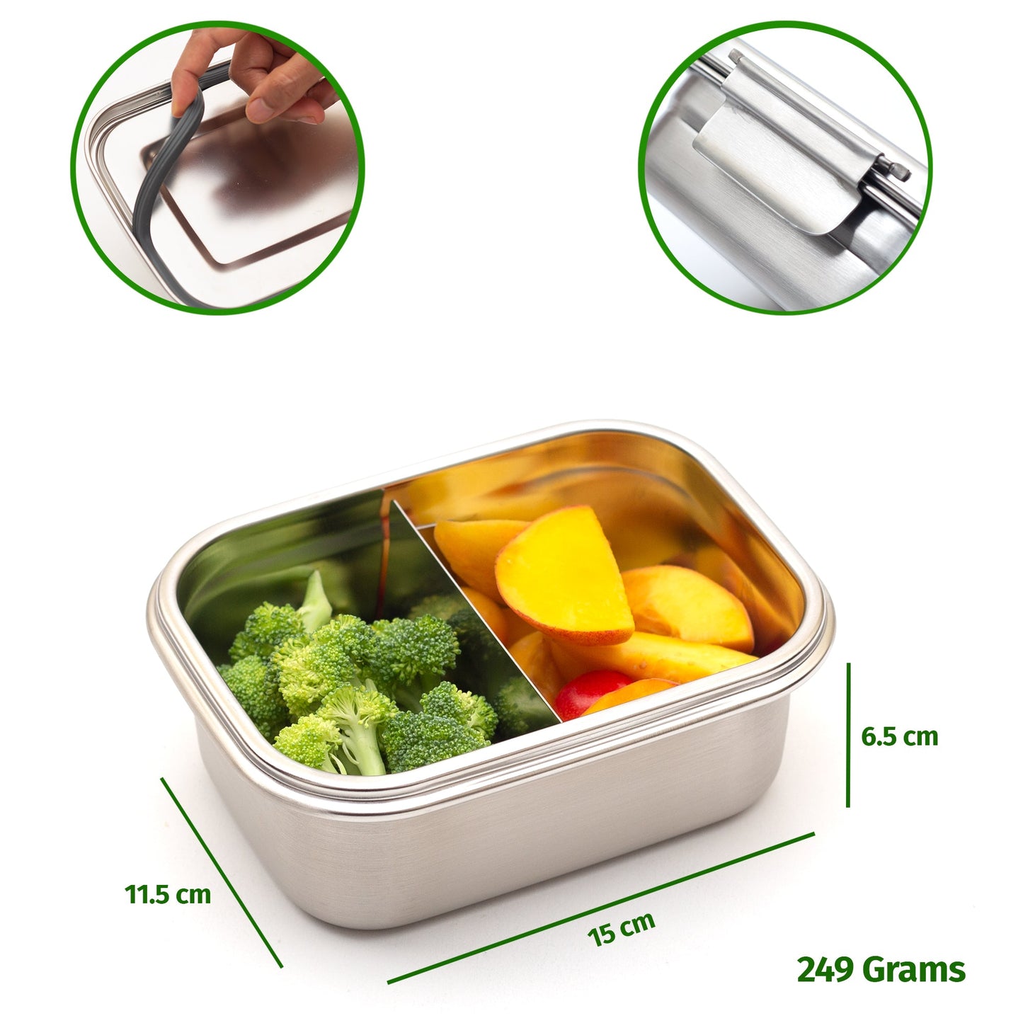 Edelstahl Brotdose mit Trennwand 550 ml - Edelstahl Lunchboxen von Sattvii®